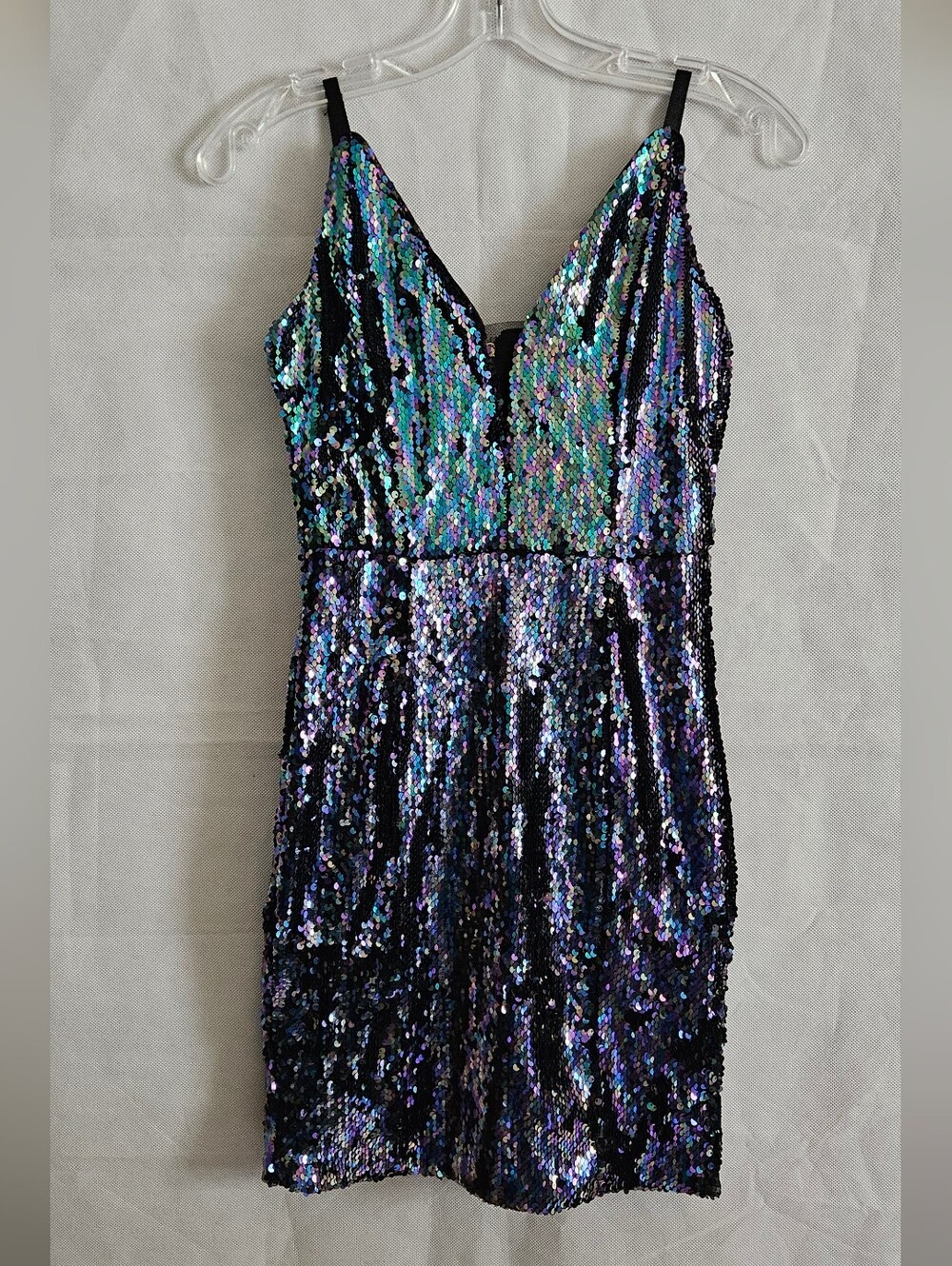 Iridescent Sequin Bodycon Dress - V-Neck